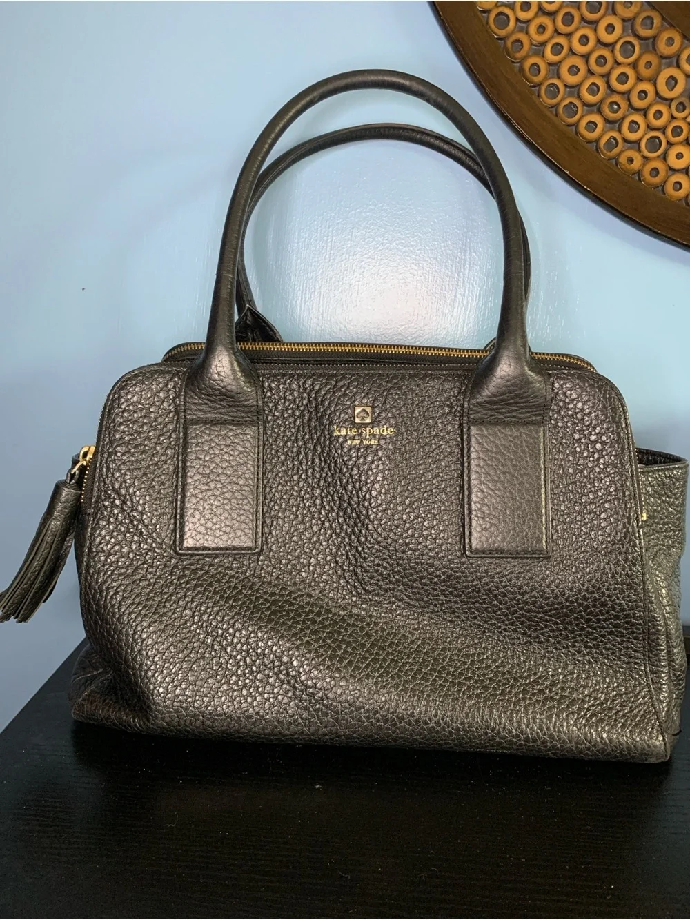 kate spade Southport Lydia Black Pebbled Leather Satchel with Tassel